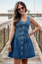 Blue Jean Nights Denim Button Front Mini Dress