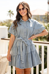Around Town Light Denim Button-Front Mini Dress