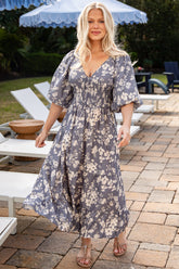Meet For Tea Denim Floral Maxi Dress