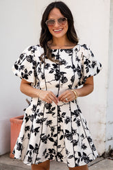 Oh So Good Ivory A-Line Floral Mini Dress