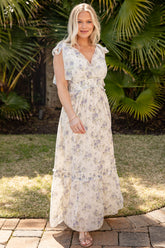 Vintage Bloom Floral Ivory Tie Strap Maxi Dress