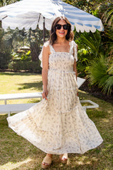 Whispering Petals Floral Ivory Tiered Maxi Dress