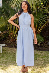 Precious Moments Blue Gingham Midi Dress