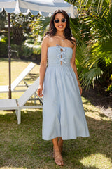 Thinking Of You Light Blue Bow Detail Smocked Midi Dress