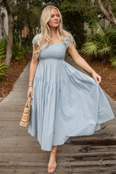 Coastal Muse Light Blue Smocked Midi Dress