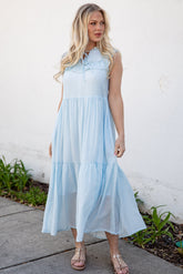 Long Time No See Light Blue Tiered Maxi Dress
