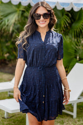 Always Works Navy Button Front Mini Dress