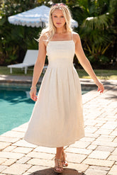 Timeless Touch Oatmeal Linen Midi Dress