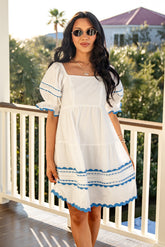 Courtyard Brunch Puff Sleeve Off White Mini Dress