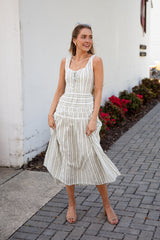 Seaside Stroll Striped Olive Maxi Dress