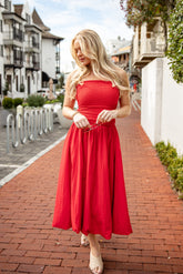 Scarlet Siren Bubble Hem Red Midi Dress