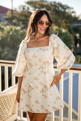 Always A Yes Floral White Denim Mini Dress