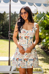 European Market White Fruit Print Mini Dress