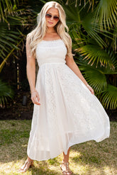 Dreaming Heart Lace Detail White Maxi Dress