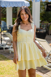 Lemon Picnic Yellow Gingham Tiered Mini Dress