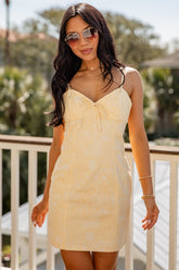 Let's Get Going Yellow Print Mini Dress