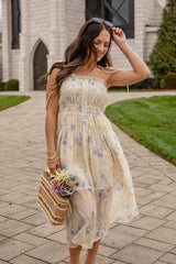 Sweet Garden Smocked Yellow Floral Midi Dress