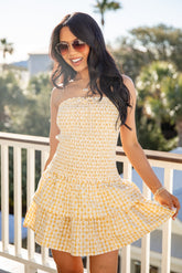 Sunny Picnic Smocked Gingham Yellow Mini Dress