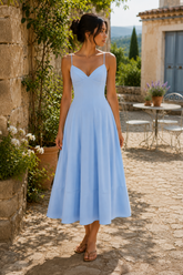 Spaghetti Straps A-Line Cotton Midi Dress in Blue