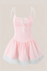 Spaghetti Straps A-Line Cotton Mini Dress in Pink