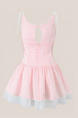 Spaghetti Straps A-Line Cotton Mini Dress in Pink