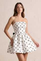 Strapless Polka Dot Mini Dress With Bow in Ivory