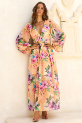 Sweet Charm Chiffon Maxi Dress - Yellow Multi