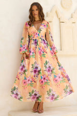 Sweet Charm Chiffon Maxi Dress - Yellow Multi