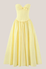 Sweetheart A-Line Corset Pleated Midi Dress in Yellow