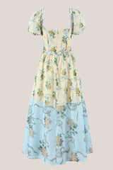 Sweetheart A-Line Vintage Rose Printed Cotton Mini Dress in Yellow