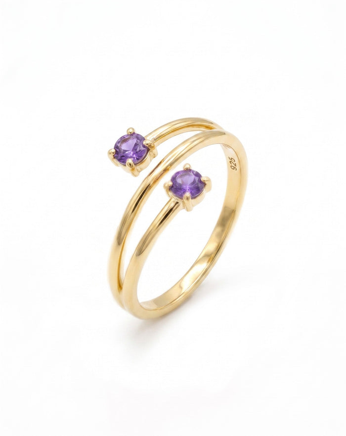 Twin Violet Minimal Gümüş Yüzük