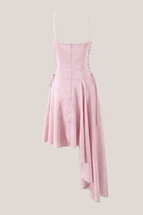 Vintage Asymmetrical Cotton Midi Dress in Pink