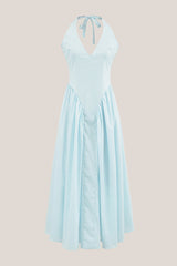 Vintage Halter Cotton Midi Dress in Blue