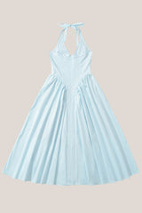Vintage Halter Cotton Midi Dress in Blue