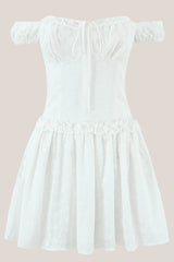 Vintage Off-the-shoulder A-Line Cotton Mini Dress in White