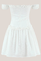 Vintage Off-the-shoulder A-Line Cotton Mini Dress in White