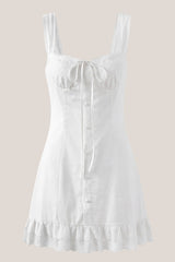 Vintage Sheath Spaghetti Strap Lace Cotton Mini Dress in White