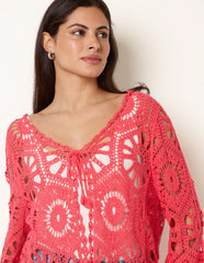 Long-Sleeved Crochet Cardigan