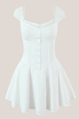 White Cap Sleeves A-Line Cotton Mini Dress