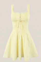 Yellow Cotton Ruffled A-Line Mini Dress