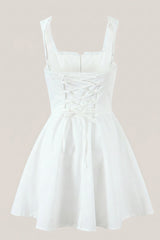 White Cotton Ruffled A-Line Mini Dress