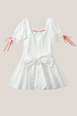 White Square Neck Cotton A-Line Mini Dress