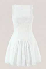 White V-Neck Floral Print A-Line Mini Dress