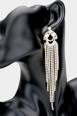 Rhinestone Gold Fringe Post Back Earrings - Silver