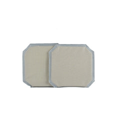 Two rectangular beige adhesive patches with rounded corners and gray borders, the Premier Body Armor 6x6 Cummerbund Armor Set, are placed side by side on a white background, designed to meet NIJ ballistic standards.