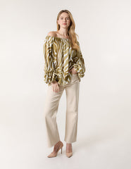 Zebra Satin Ruched Bardot Top