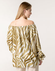 Zebra Satin Ruched Bardot Top
