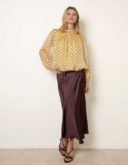Polka Dot Cowl Neck Puffball Blouse