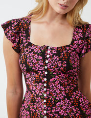 Button Front Floral Peplum Top