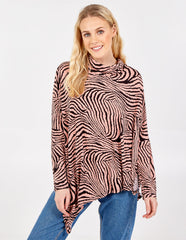 Abstract Zebra Oversized Cowl Neck Top